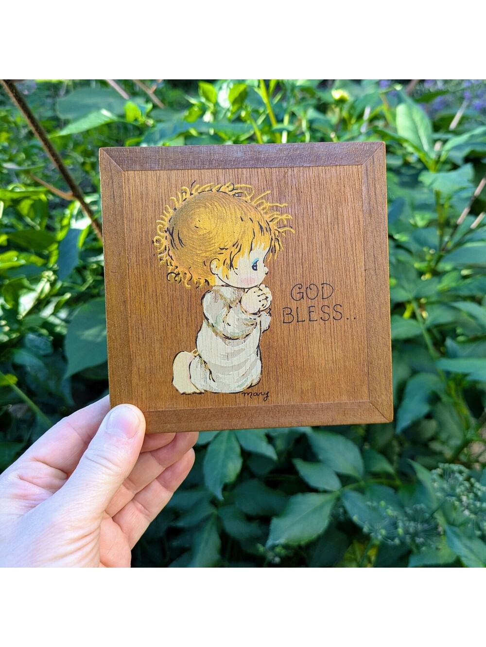 Vintage Mary Hamilton "God Bless" praying child illustration, nostalgic decor